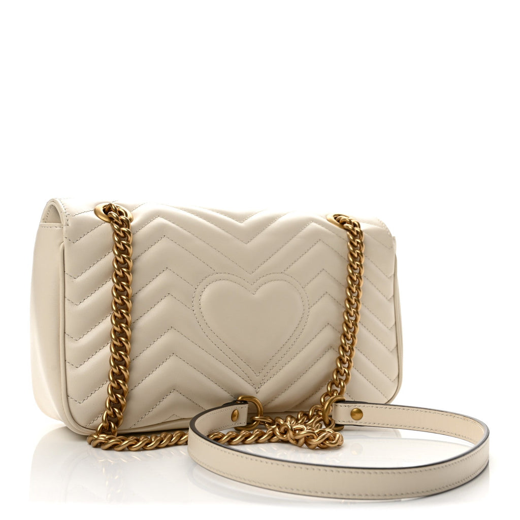 Calfskin Matelasse Small GG Marmont Shoulder Bag White