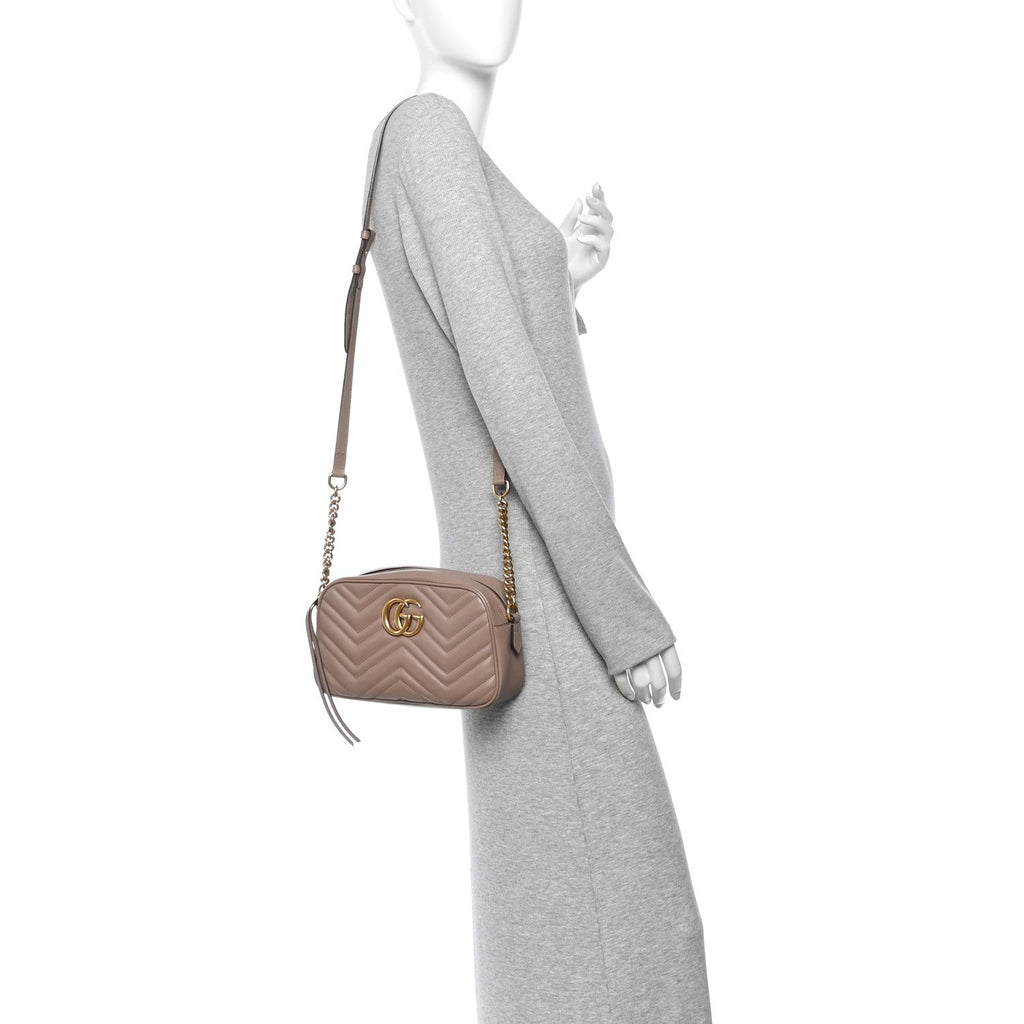 Calfskin Matelasse Small GG Marmont Chain Shoulder Bag Porcelain Rose