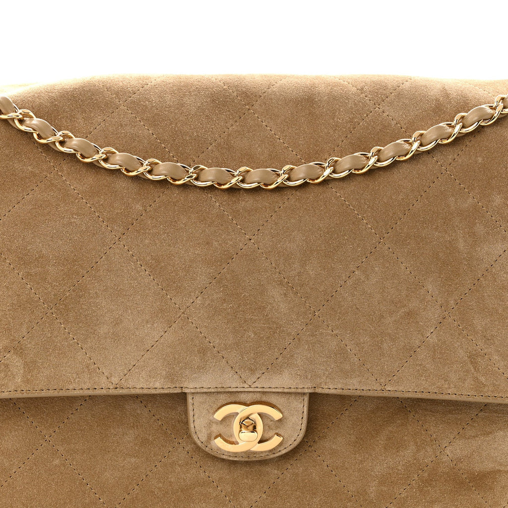 Suede Calfskin Souplissimo Maxi Flap Dark Beige