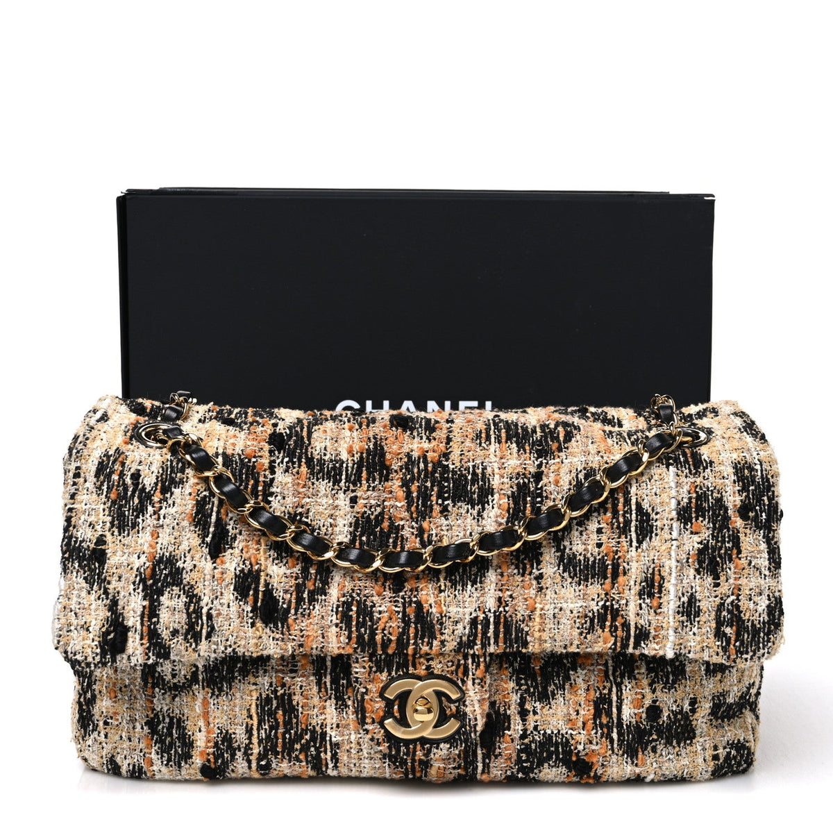 Tweed Mixed Fibers Leopard Print Small Souplissimo Maxi Flap Brown Black White