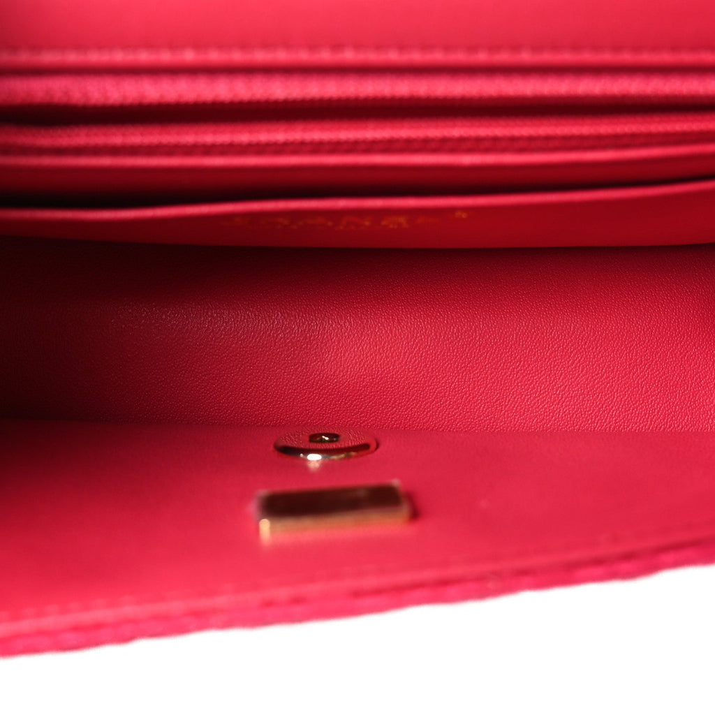 Satin Quilted CC Mini Rectangular Flap Dark Pink