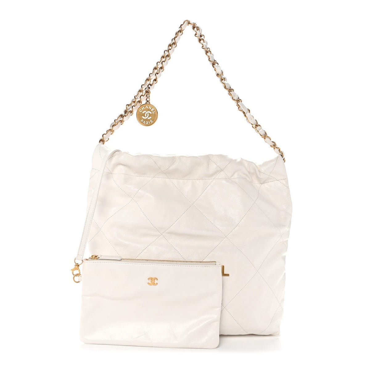 Shiny Calfskin Quilted Small Chanel 22 White