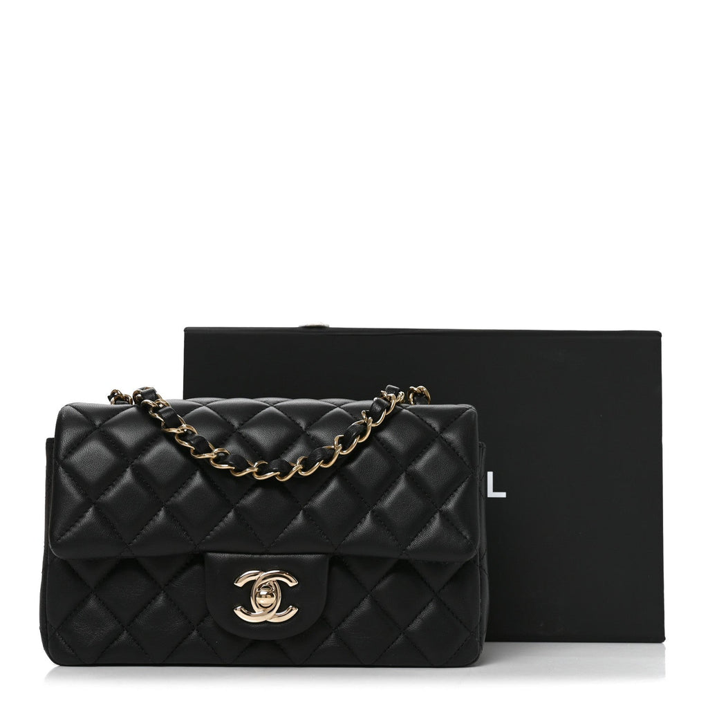 Lambskin Quilted Mini Rectangular Flap Black