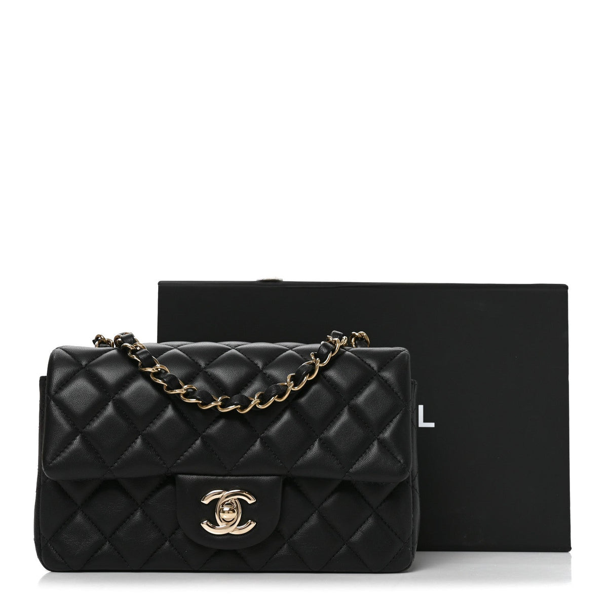 Lambskin Quilted Mini Rectangular Flap Black