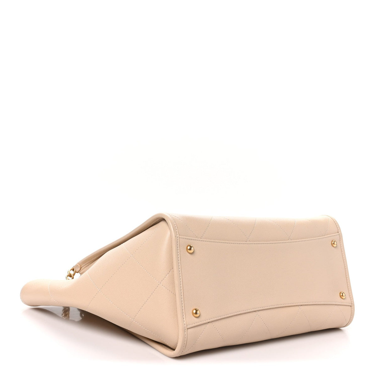 Caviar Stitched Pocket CC Large Tote Light Beige