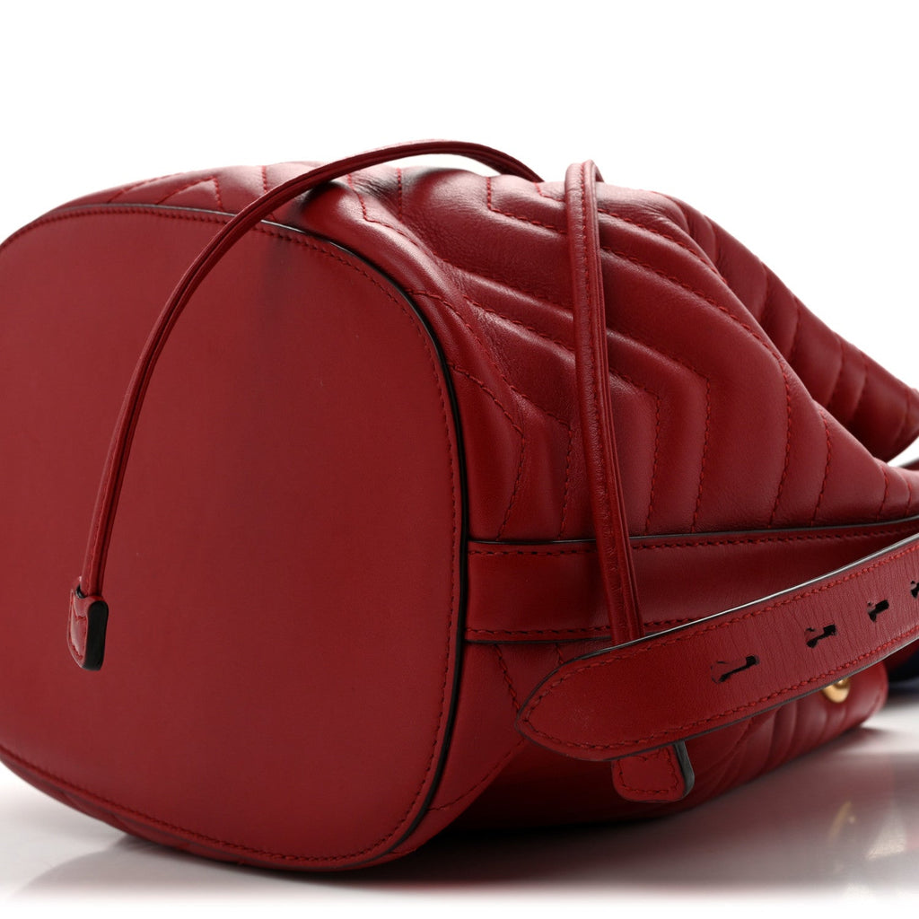 Calfskin Matelasse Sylvie Web GG Marmont Bucket Bag Hibiscus Red
