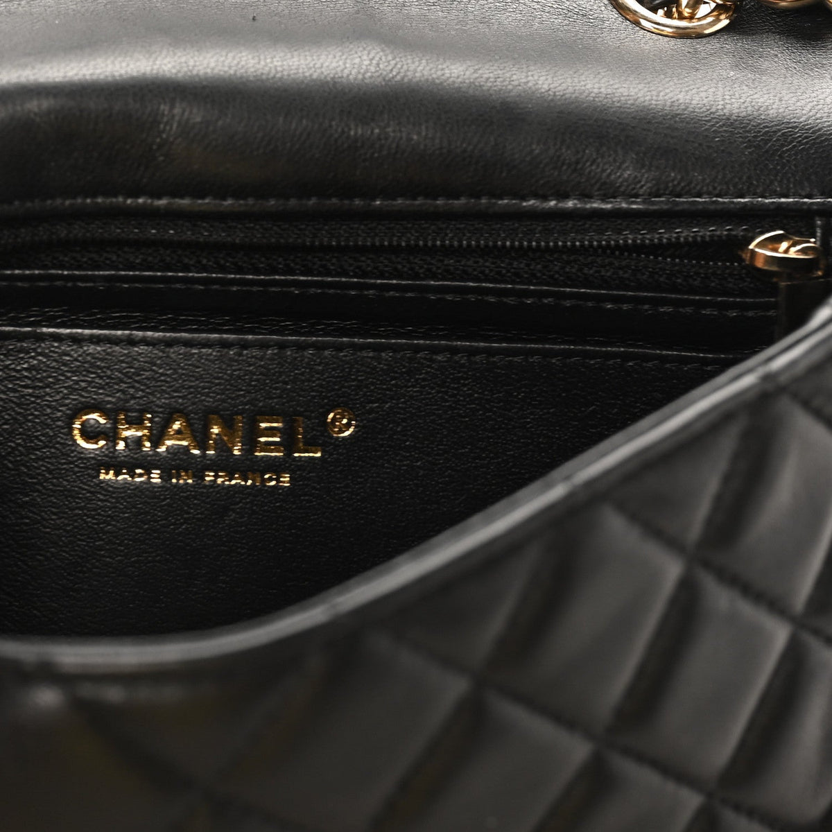 Lambskin Quilted Mini Coco Charms Rectangular Flap Black