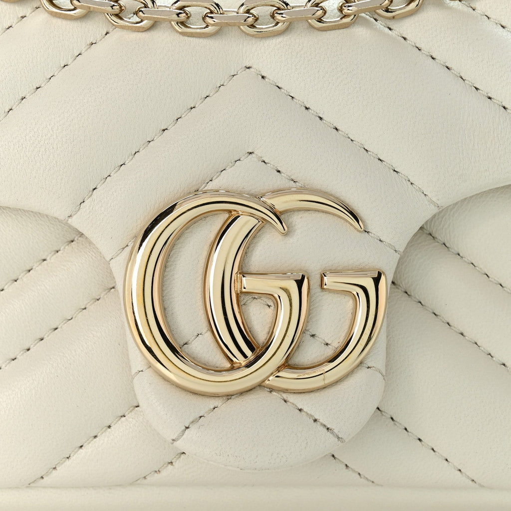 Lambskin Matelasse Mini GG Marmont Shoulder Bag White