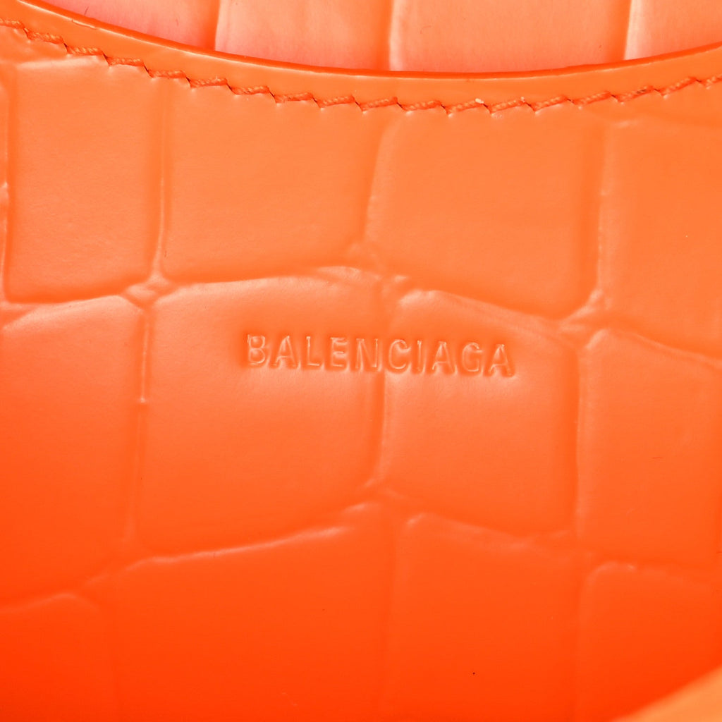 Semi Shiny Calfskin Crocodile Embossed Neo Classic Silver Hardware Mini City Orange