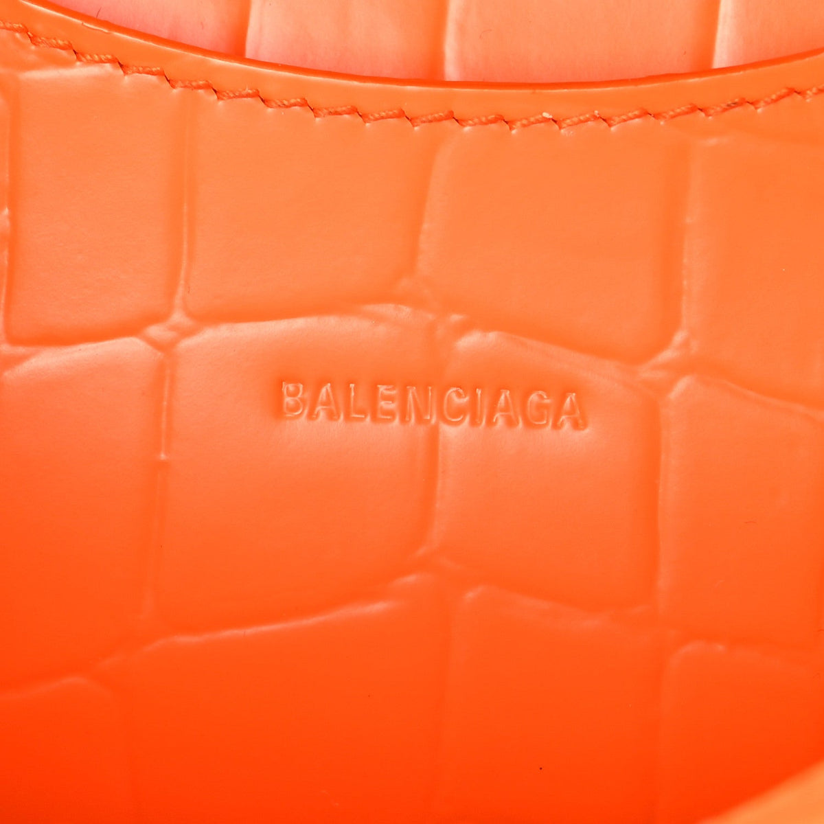 Semi Shiny Calfskin Crocodile Embossed Neo Classic Silver Hardware Mini City Orange