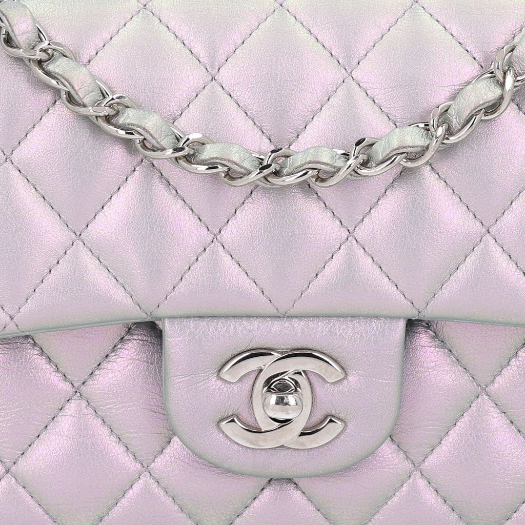 Iridescent Calfskin Quilted Small Double Flap Light Purple