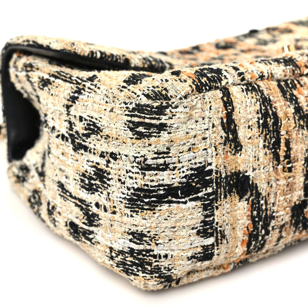 Tweed Mixed Fibers Leopard Print Small Souplissimo Maxi Flap Brown Black White