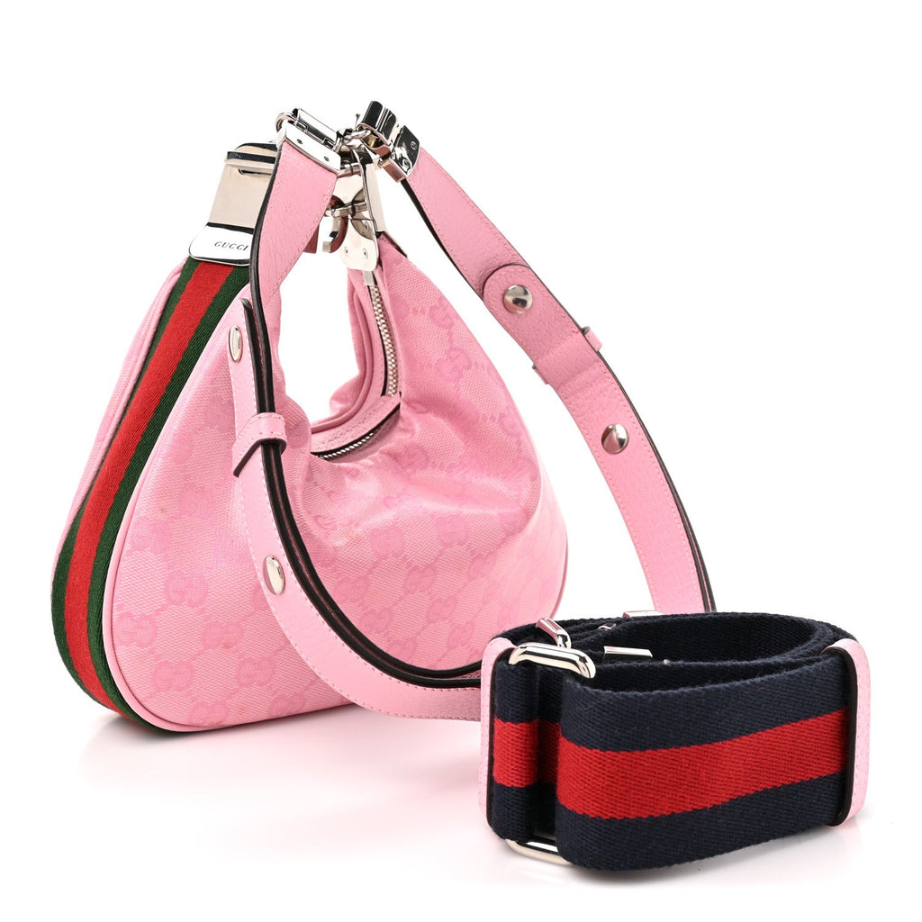 GG Crystal Coated Canvas Monogram Web Small Attache Shoulder Bag Pink