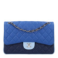 Lambskin Quilted Tri-Color Jumbo Double Flap Blue