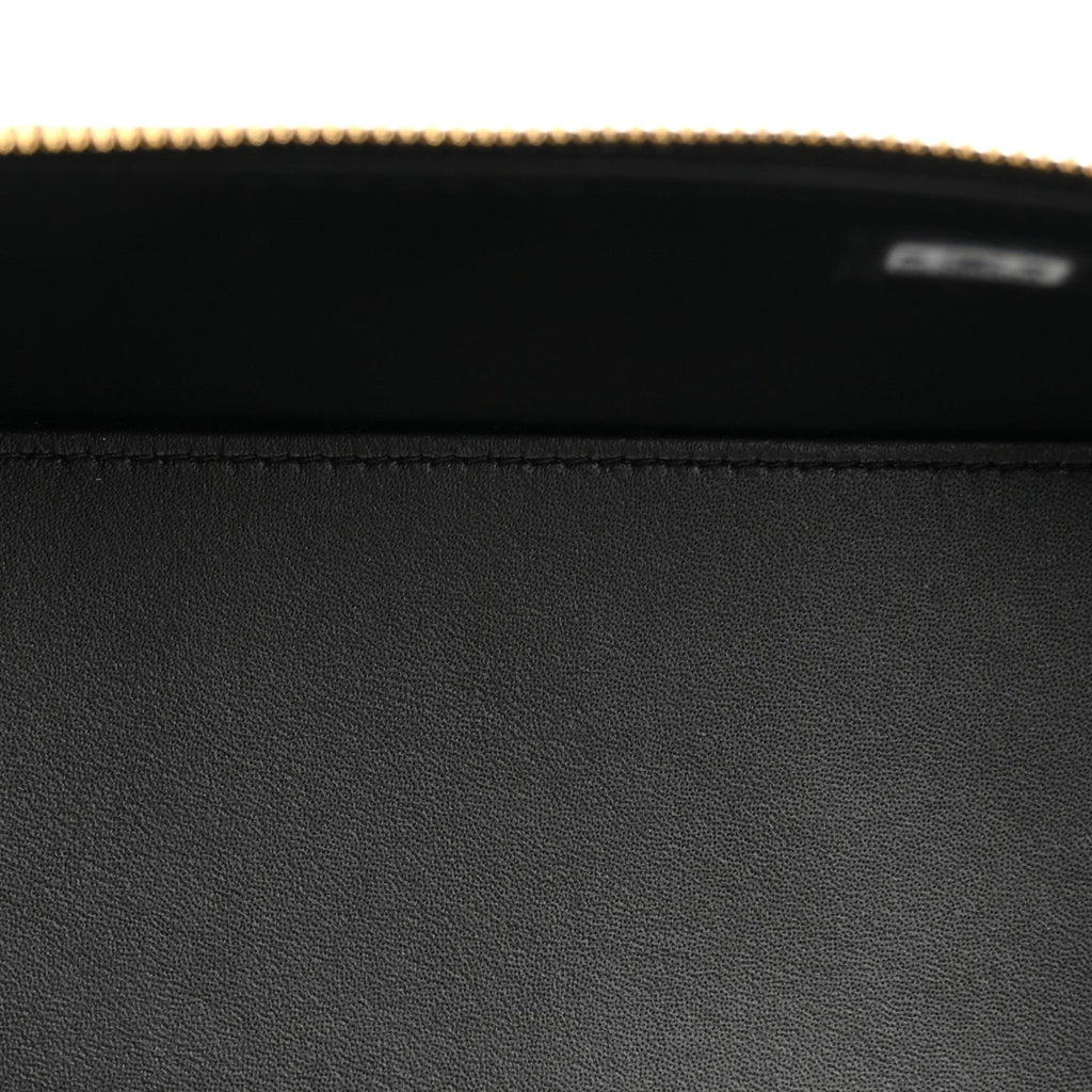 Calfskin Crocodile Embossed Crococo Small Top Handle Vanity Case With Chain Black