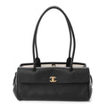 Grained Calfskin Stitched Urban Essentials Small Shopping Bag Black