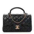 Lambskin Quilted Mini Top Handle Rectangular Flap Black