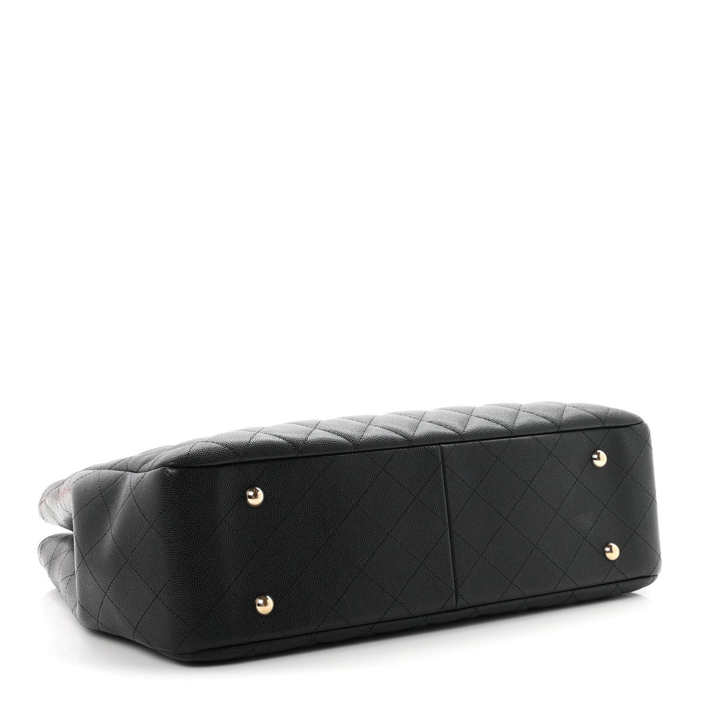 Caviar Quilted Small Shopping Tote Black