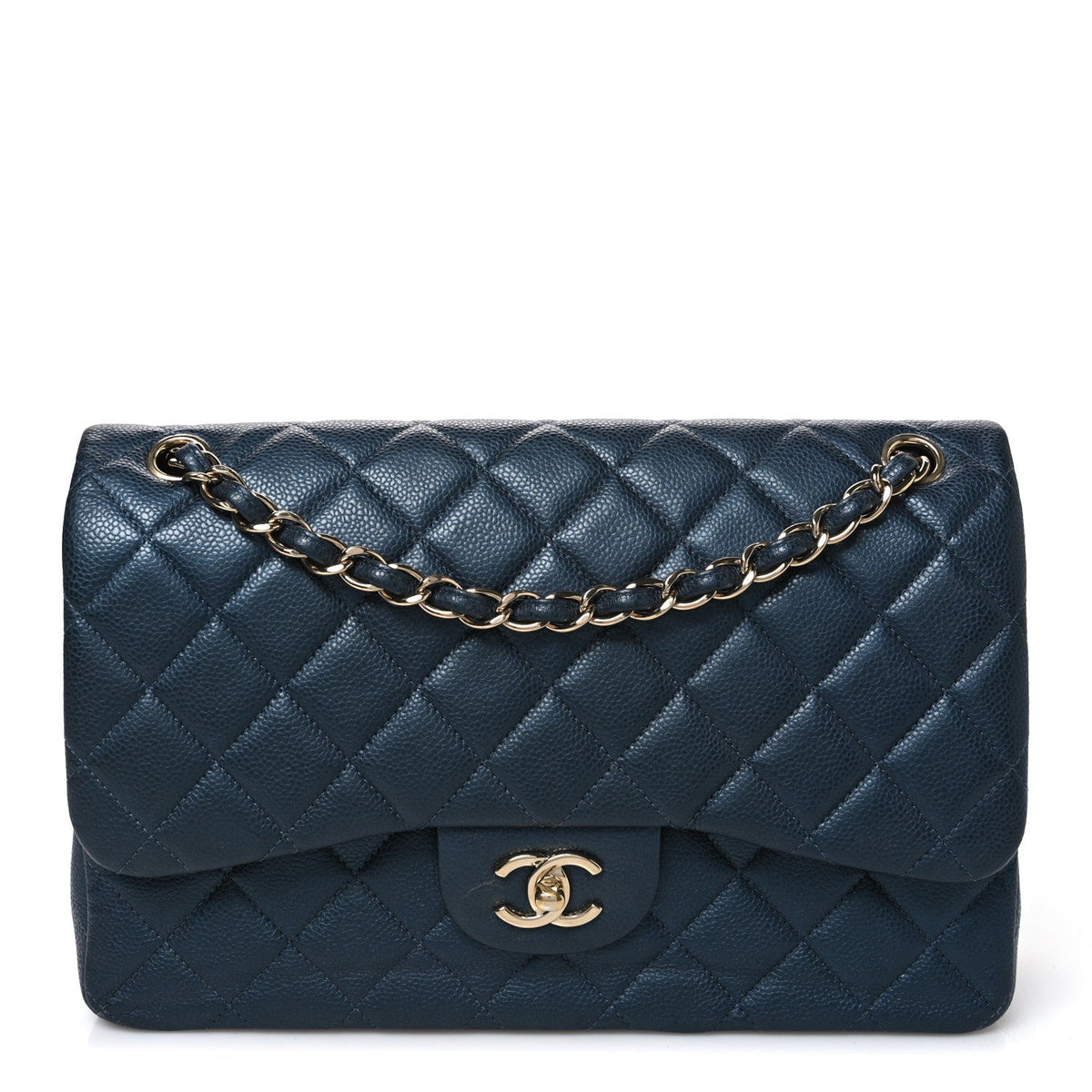 Metallic Caviar Quilted Jumbo Double Flap Blue
