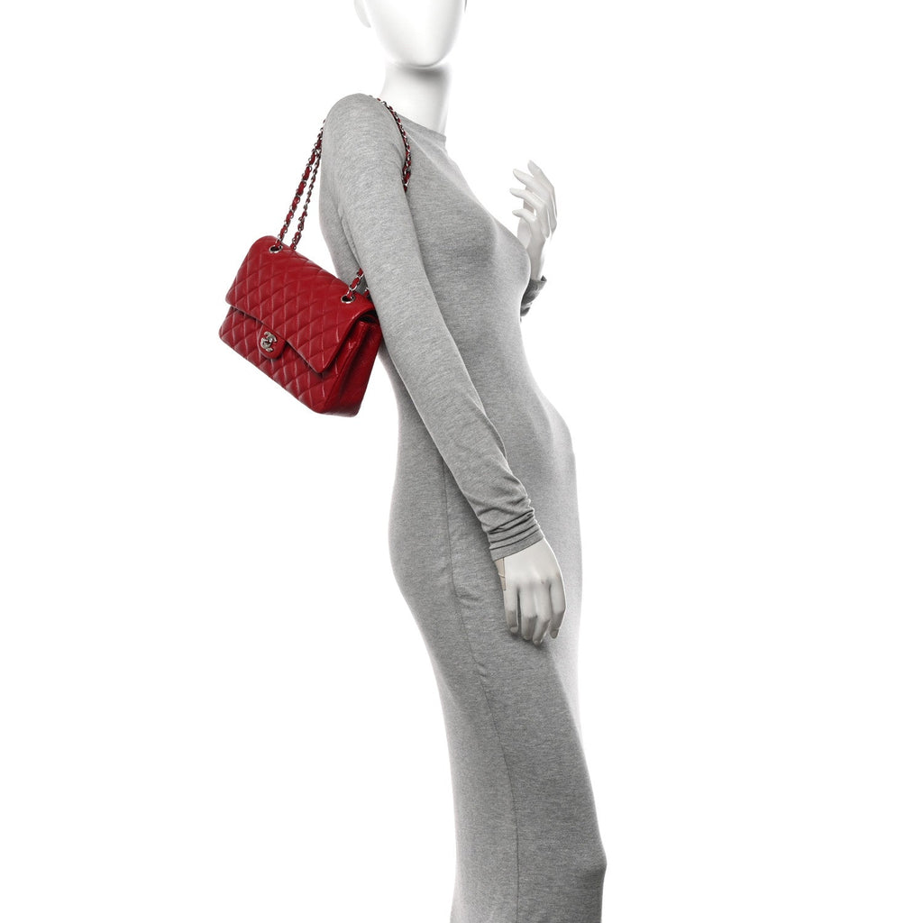 Caviar Quilted Medium Double Flap Red