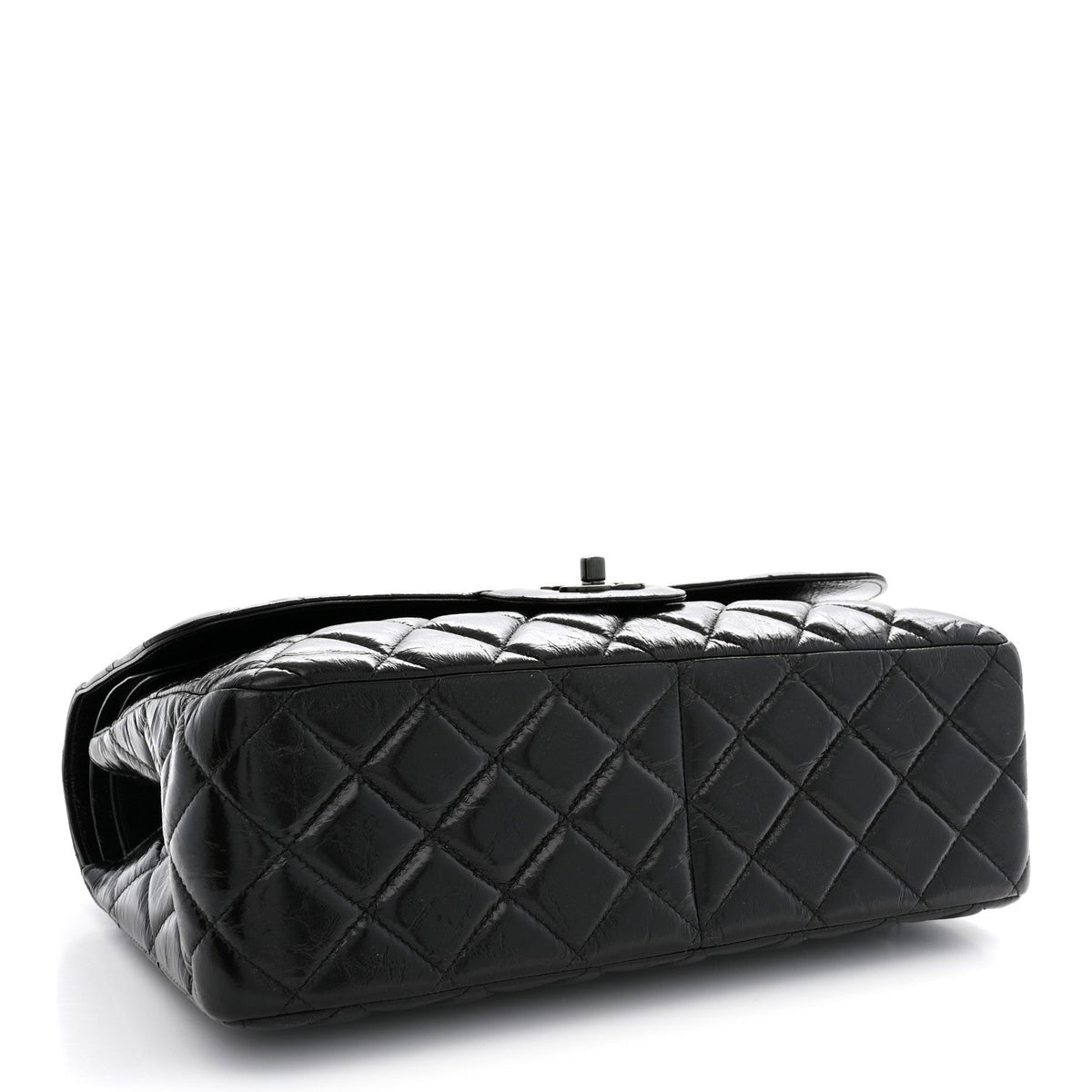 Shiny Distressed Calfskin Quilted Jumbo Double Flap So Black