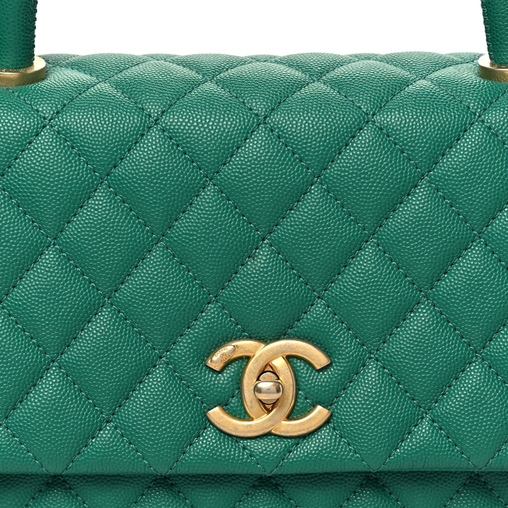 Caviar Quilted Small Coco Handle Flap Green