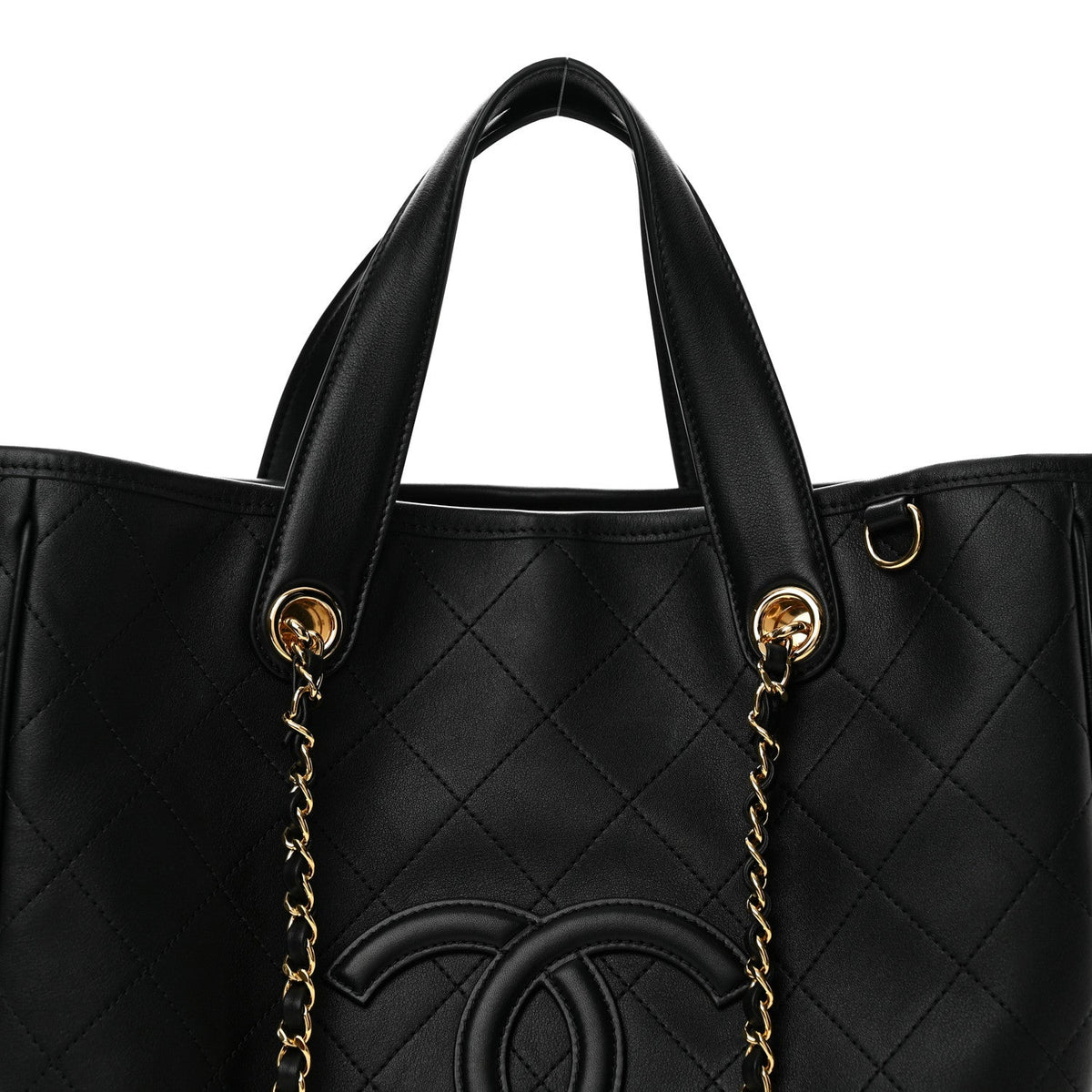 Calfskin Quilted Large CC Shopping Bag Black