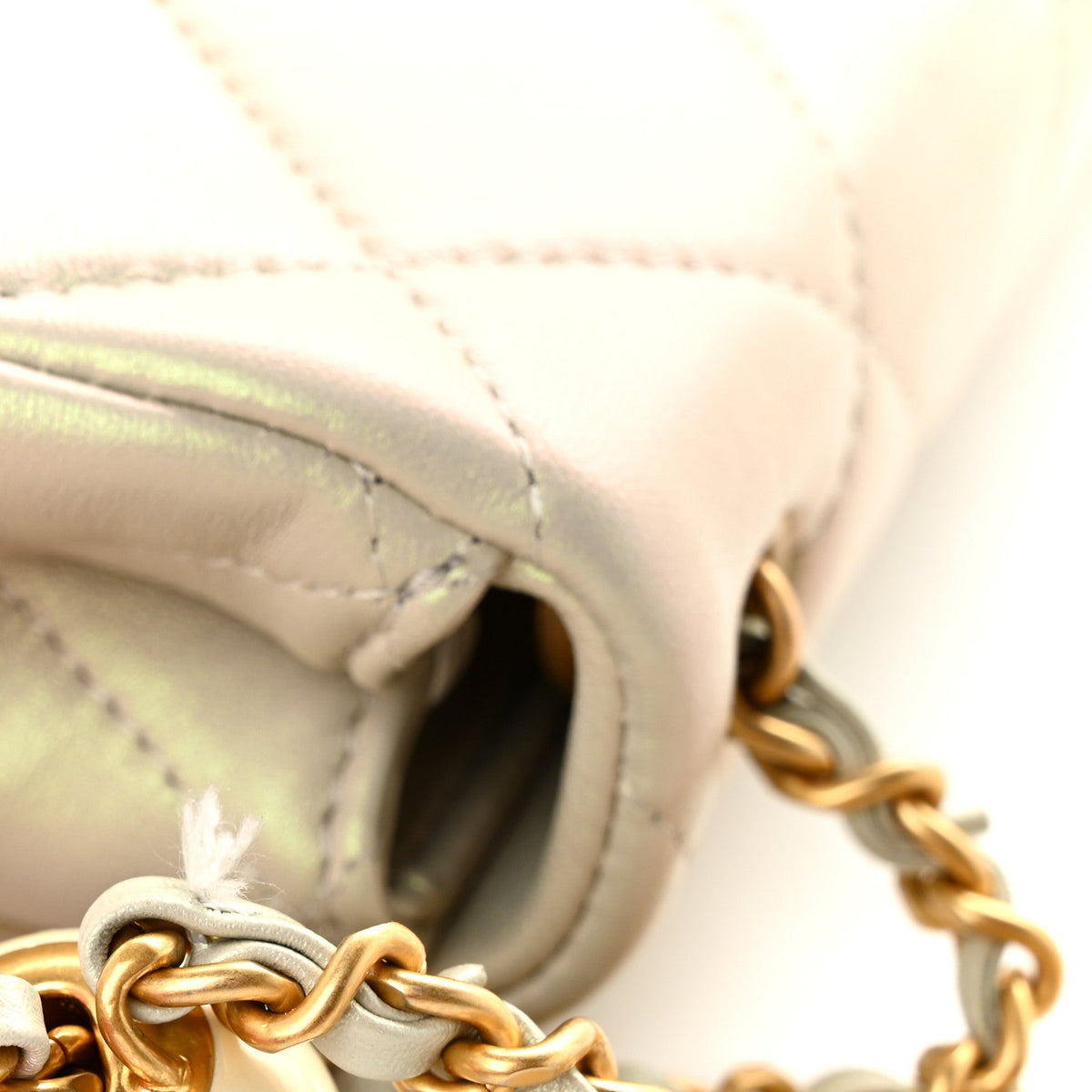 Pearly Lambskin Pearl Quilted Mini Flap Ivory