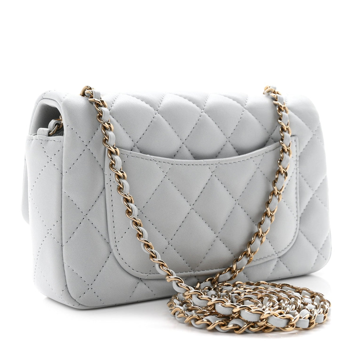 Lambskin Quilted Extra Mini Rectangular Flap Light Blue