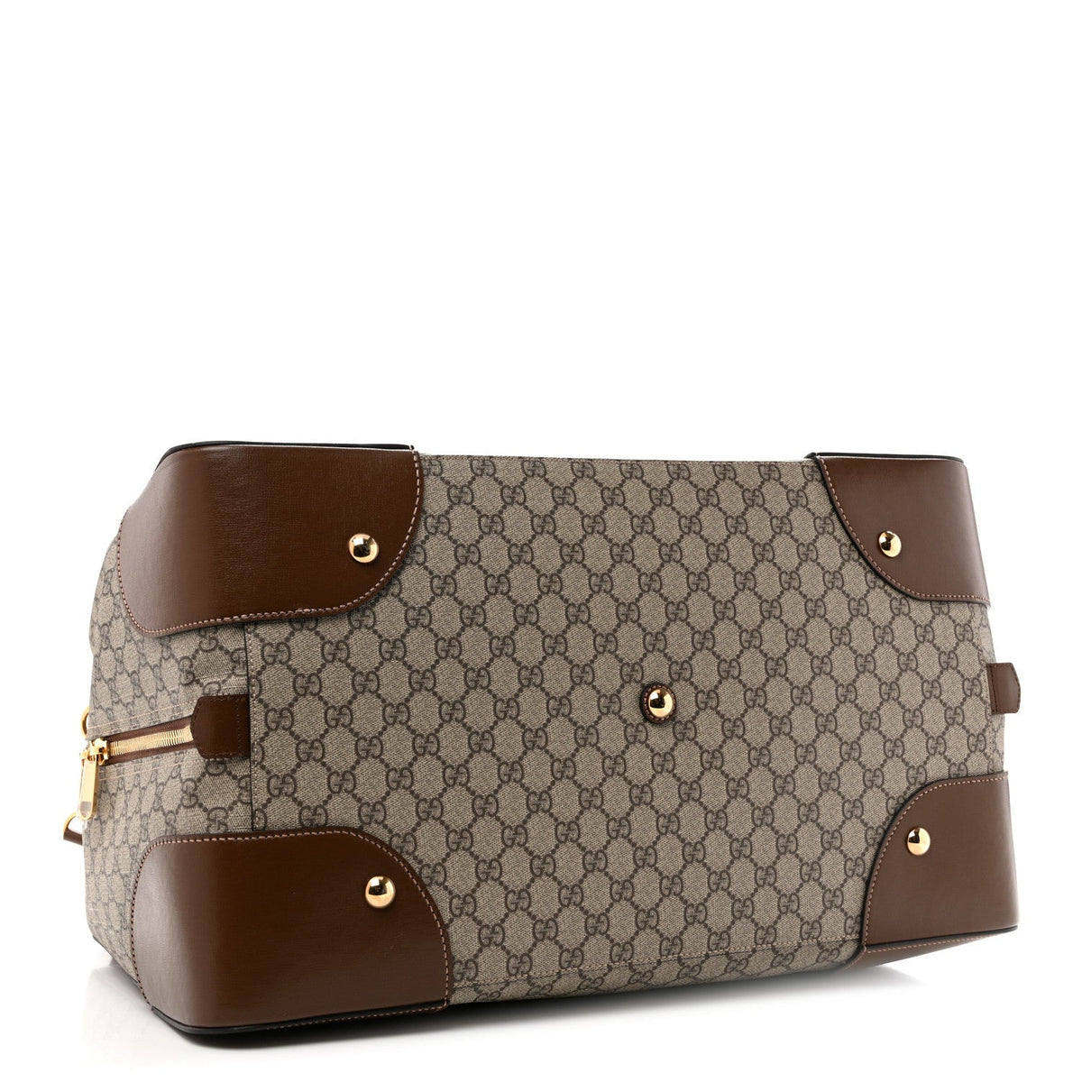 GG Supreme Monogram Azalea Calfskin Retro Interlocking G Large Duffle Bag Beige Ebony Brown Sugar