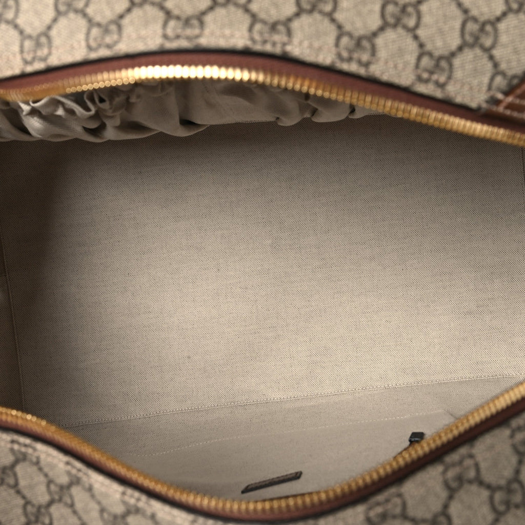 GG Supreme Monogram Azalea Calfskin Retro Interlocking G Large Duffle Bag Beige Ebony Brown Sugar