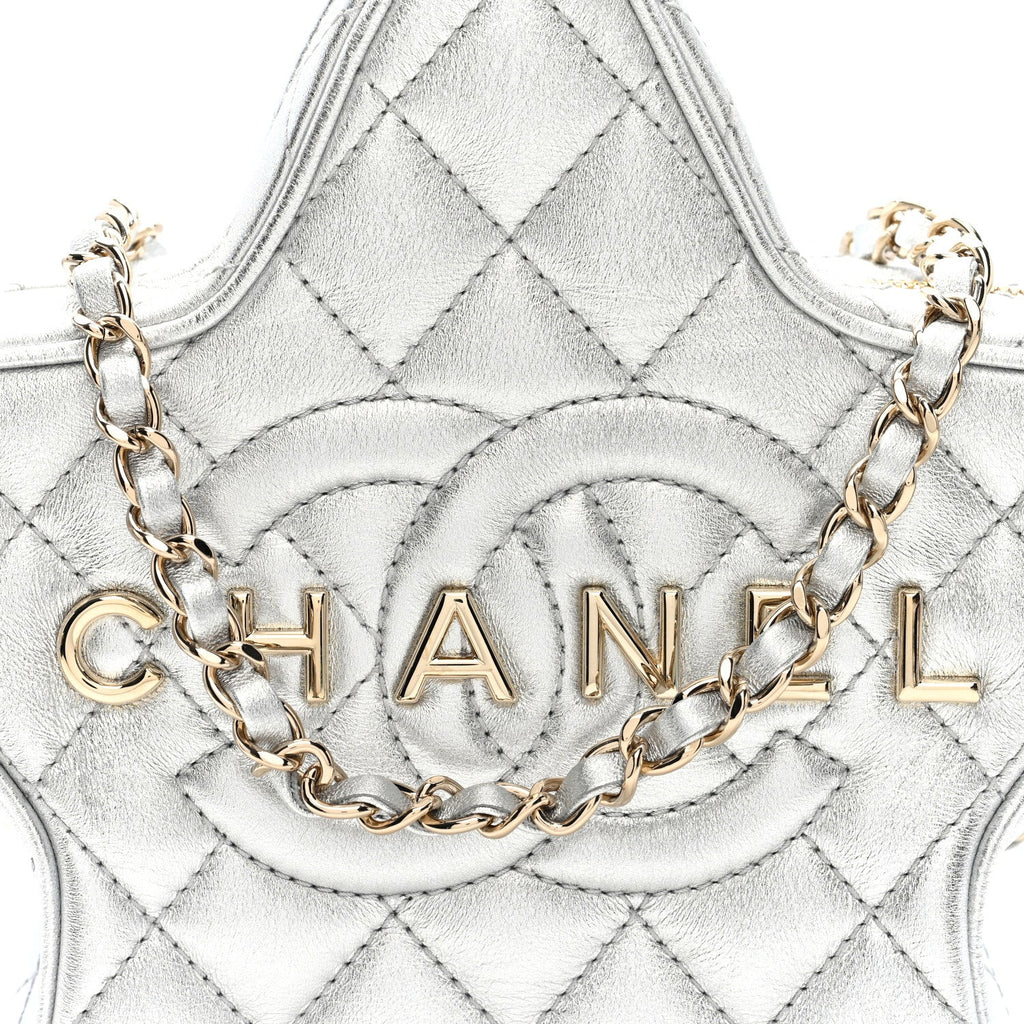 Metallic Lambskin Walk Of Fame Bag Silver