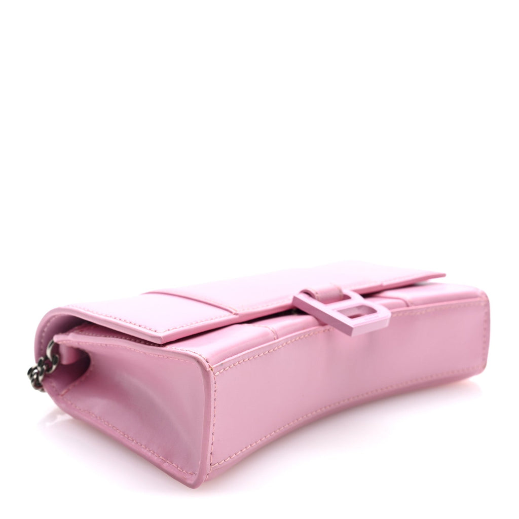 Shiny Box Calfskin Tonal B Hourglass Chain Bag Candy Pink