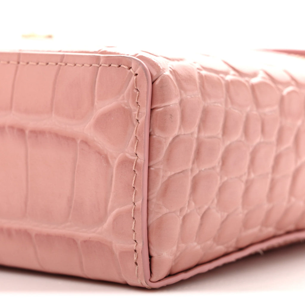 Calfskin Crocodile Embossed Crococo Exoticoco Vanity With Chain Light Pink