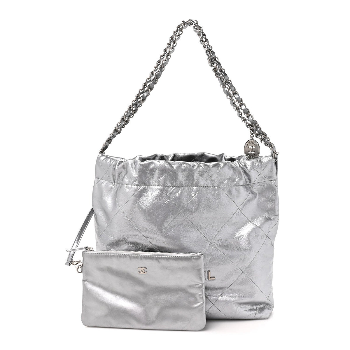 Metallic Calfskin Quilted Small Chanel 22 Silver