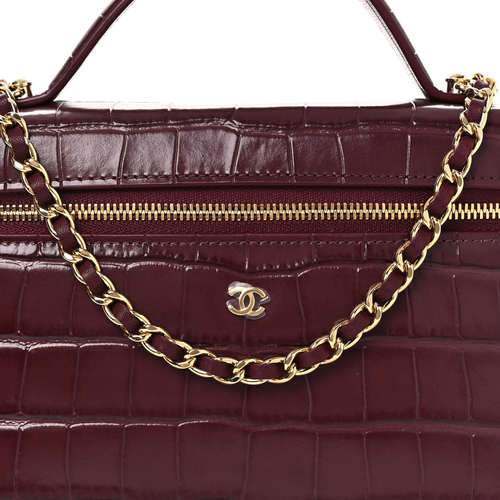 Calfskin Crocodile Embossed Crococo Exoticoco Vanity With Chain Dark Burgundy