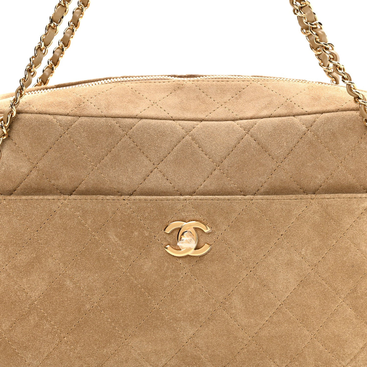 Suede Calfskin Quilted Camerissimo Case Beige