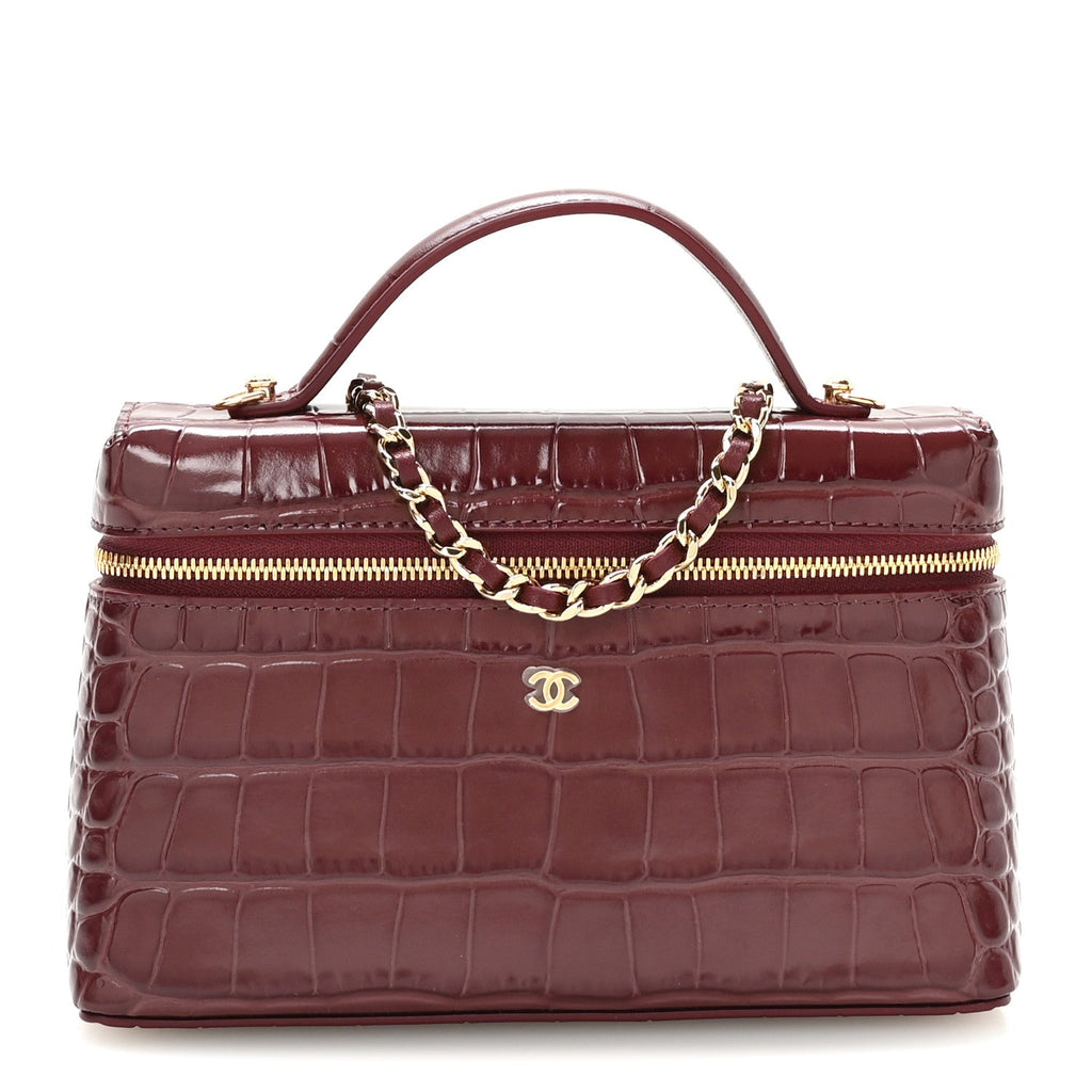 Calfskin Crocodile Embossed Crococo Exoticoco Vanity With Chain Dark Burgundy
