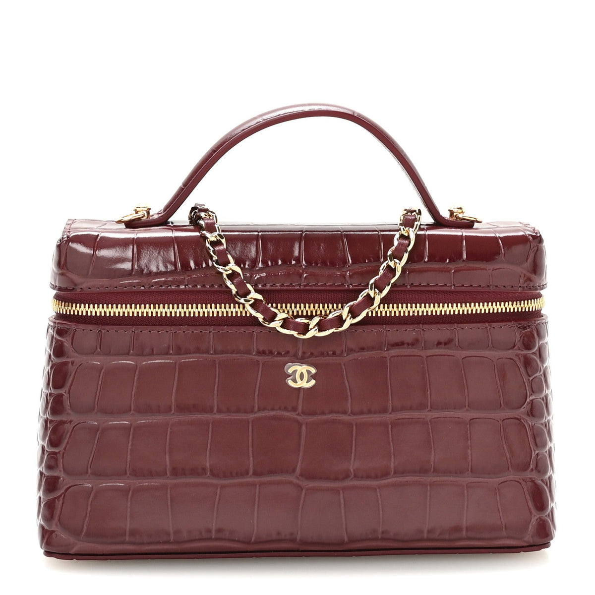 Calfskin Crocodile Embossed Crococo Exoticoco Vanity With Chain Dark Burgundy