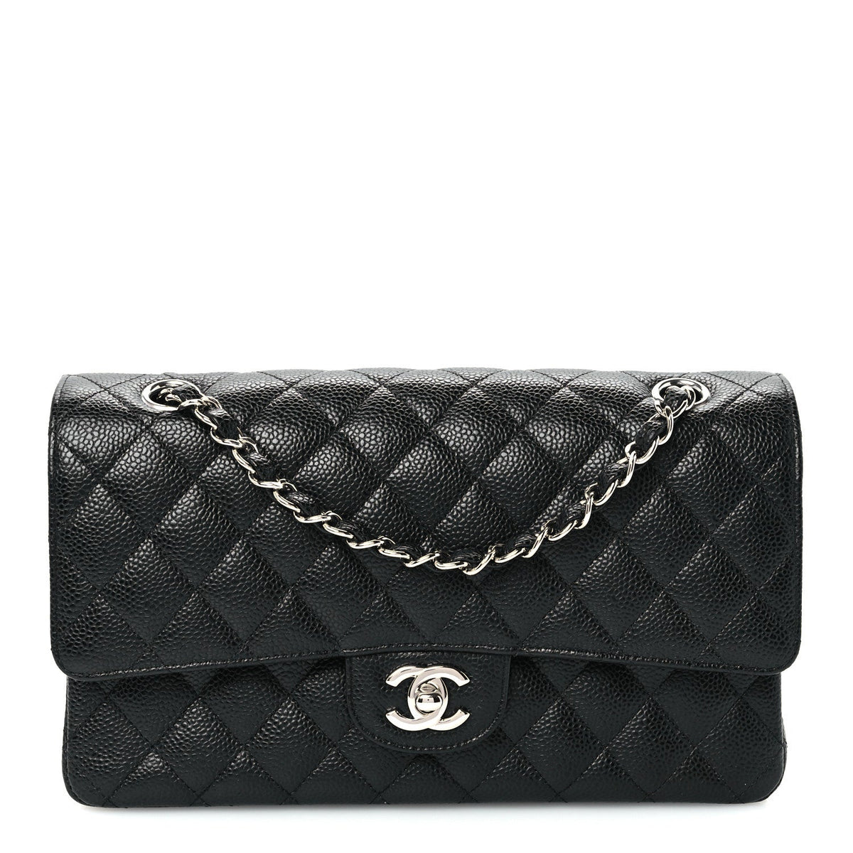 Caviar Quilted Medium Double Flap Black
