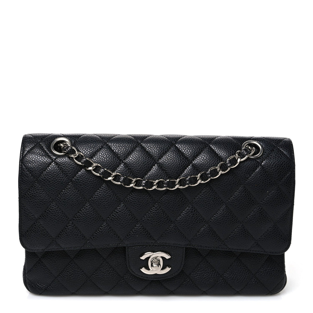 Caviar Quilted Medium Double Flap Black