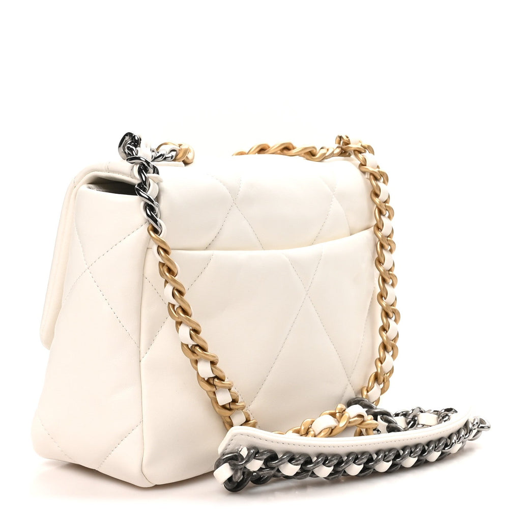 Lambskin Quilted Medium Chanel 19 Flap White