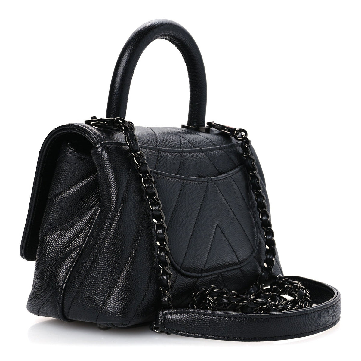 Caviar Chevron Quilted Extra Mini Coco Handle Flap So Black