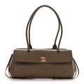 Grained Calfskin Stitched Urban Essentials Small Shopping Bag Dark Khaki