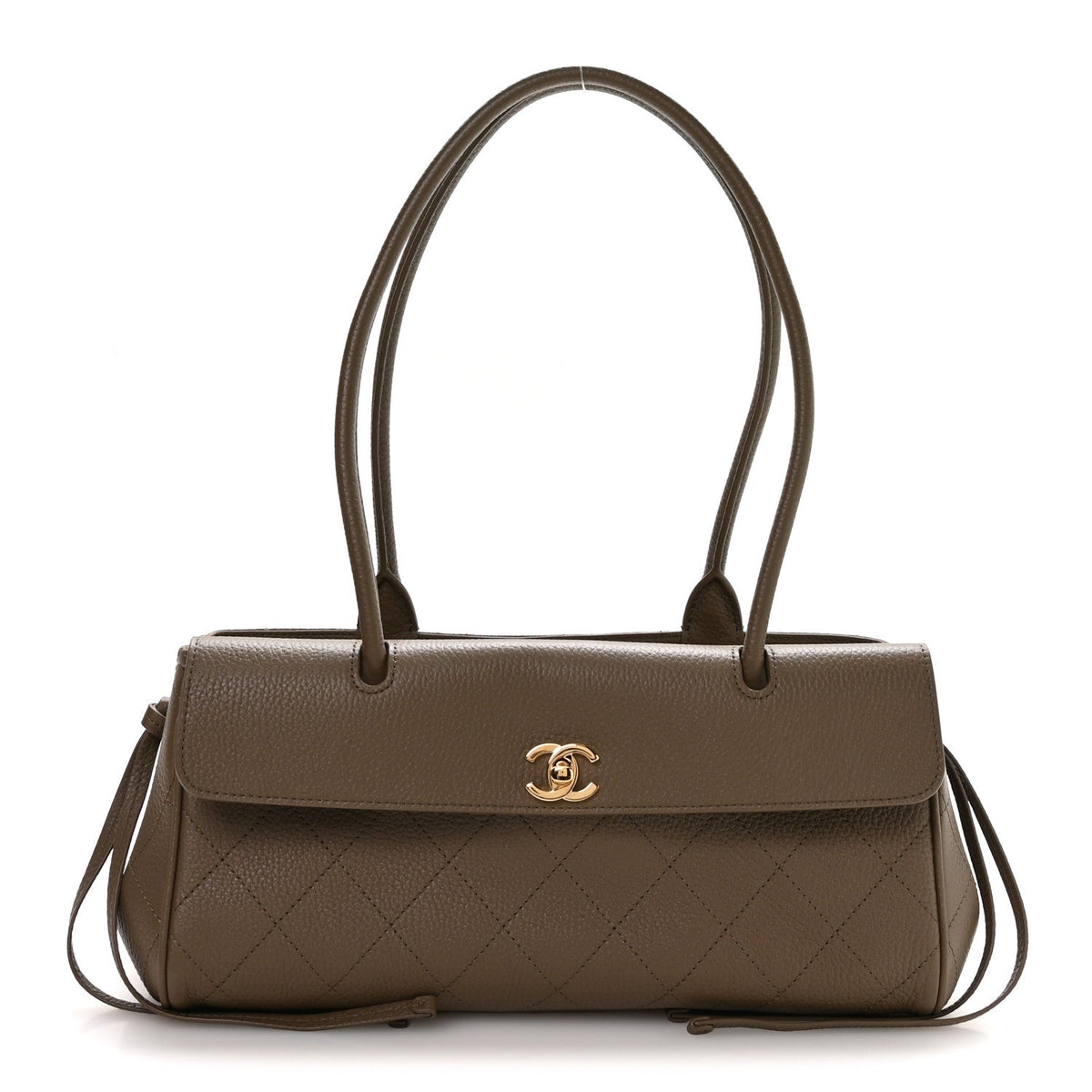 Grained Calfskin Stitched Urban Essentials Small Shopping Bag Dark Khaki