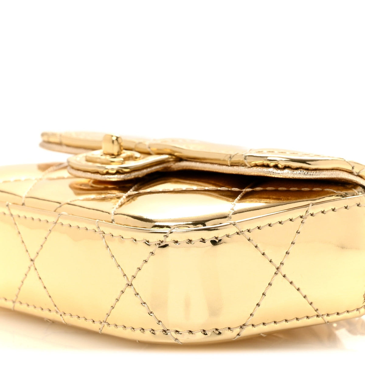 Mirror Metallic Calfskin Quilted Mini Top Handle Flap Gold