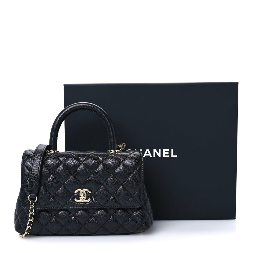 Caviar Quilted Mini Coco Handle Flap Black