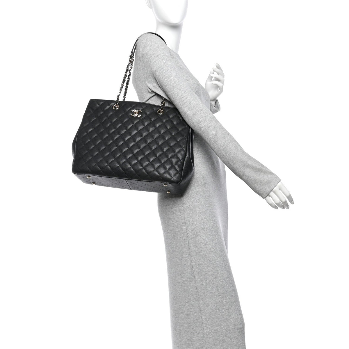 Caviar Quilted Small Shopping Tote Black