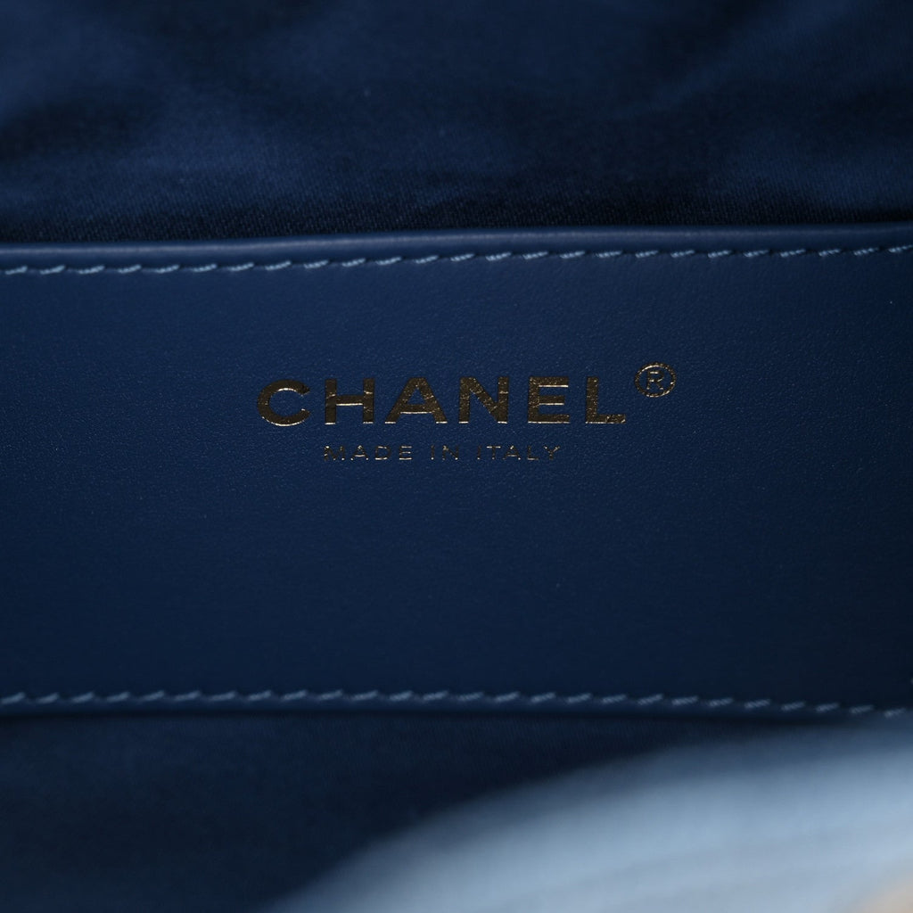 Washed Denim Quilted Small Chanel 25 Handbag Blue
