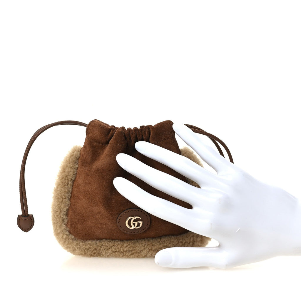 Suede Shearling Nano Pouch Keyring Bag Charm Brown